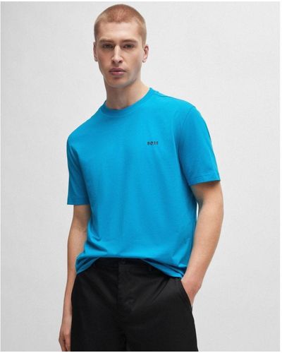 BOSS Boss Tee Stretch Cotton T-Shirt With Contrast Logo - Blue