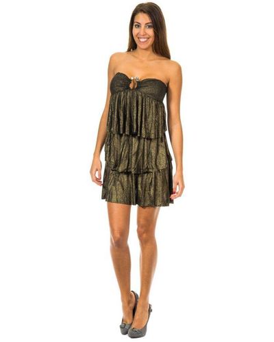 Met Sleeveless Dress With Ruffles - Metallic