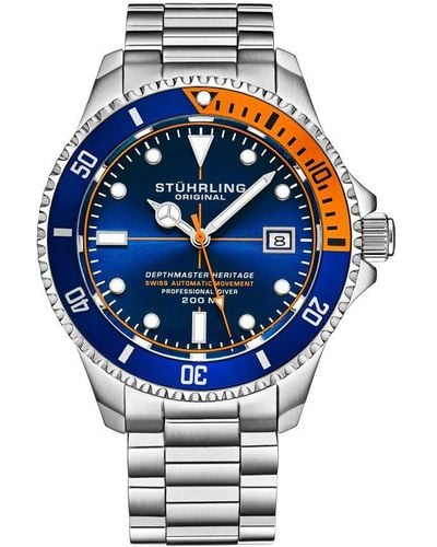 Stuhrling And Swiss Automatic Depthmaster Heritage 42Mm Diver - Blue