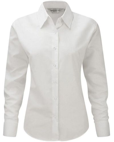Russell Russell Collectie Lange Mouw Easy Care Oxford Shirt (wit)