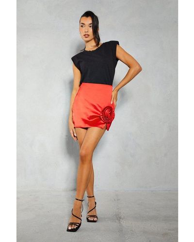 MissPap Satin Corsage Split Mini Skirt - Grey