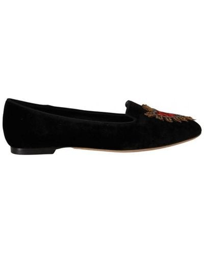 Dolce & Gabbana Black Dg Sacred Heart Patch Slip On Flat Shoes Leather