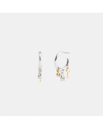 COACH Lock And Key Charm Hoop Earrings - White