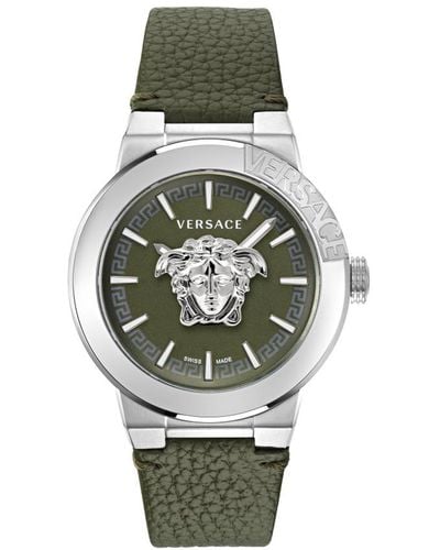 Versace Medusa Infinite Gent Green Watch Ve7e00123 Leather - Grey