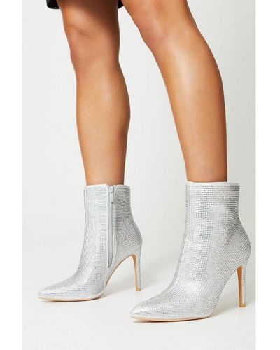 Coast Tamia Embellished Pointed Stiletto Ankle Boots - White