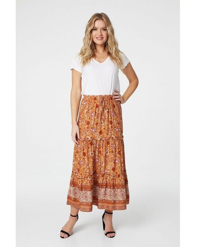 Izabel London Floral Tiered A-Line Maxi Skirt - White