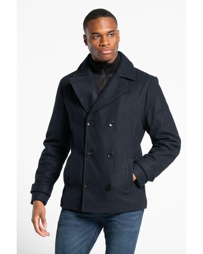 Tokyo Laundry Faux Wool Double Breasted Coat - Blue