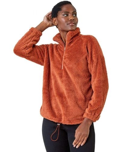 Roman Half Zip Sherpa Fleece Sweatshirt - Orange