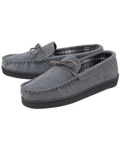 Dunlop Real Suede Leather Fleece Lined Moccasin Slippers (12, ) - Grey