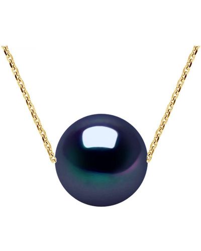 Diadema Ketting Black Pearl Zoetwater Ronde 11-12 Mm Chain Convict 18k Yellow Gold - Blauw