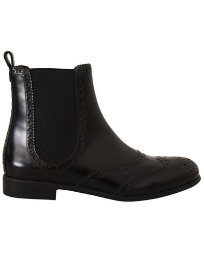 Dolce & Gabbana Leather Ankle High Flat Boots Shoes - Black