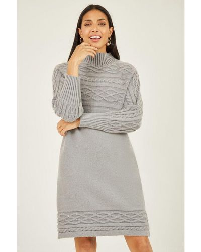 Yumi' Marl Cable Knit Tunic Dress - Grey