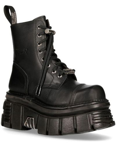 New Rock Leather Combat Tower Boots- M-Newmili083-S21 - Black