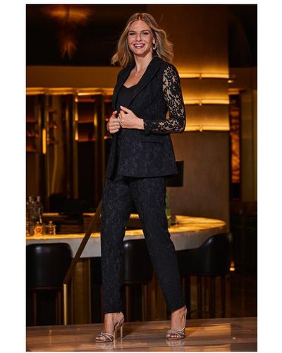 Sosandar Premium Lace Detail Tuxedo Trousers - Black