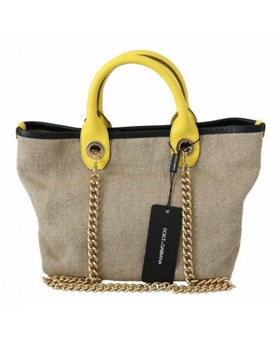 Dolce & Gabbana Beige Gold Chain Strap Shoulder Sling Purse Tote Bag - Metallic