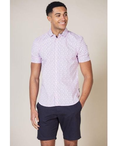 French Connection Patterned Cotton Short Sleeve Shirt - White