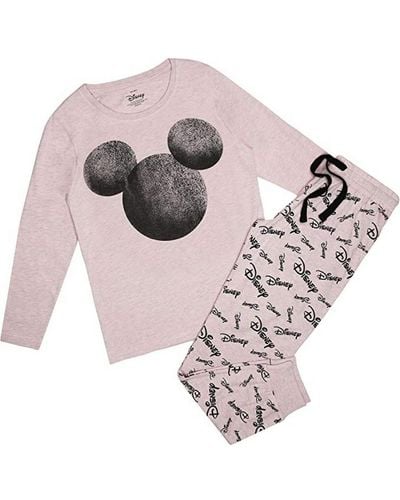 Disney Ladies Mickey Mouse Silhouette Long Pyjama Set (Light/) - Pink