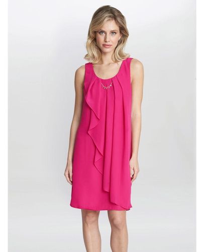 Gina Bacconi Clarissa A-Line Dress With Rhinestone Neck Detail - Pink