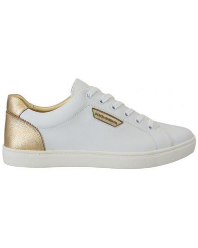 Dolce & Gabbana White Gold Leather Low Top Trainers Shoes