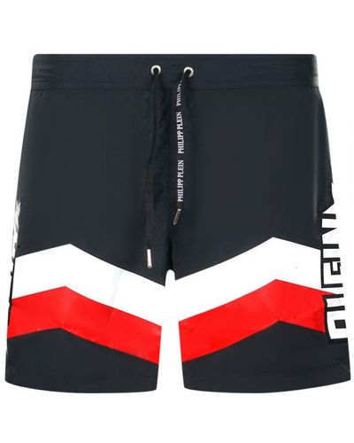 Philipp Plein Diag Logo Long Swim Shorts - Black