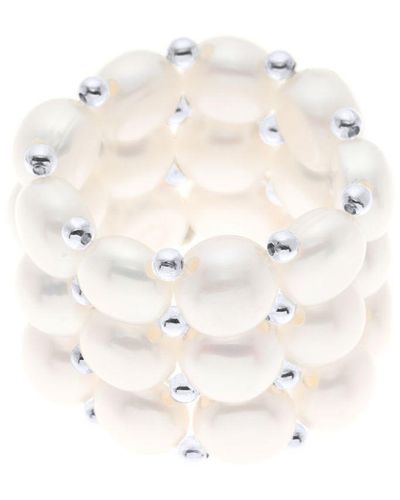Diadema Triple Ring Elastic Zoetwater Pearl White 3-4 Mm - Wit