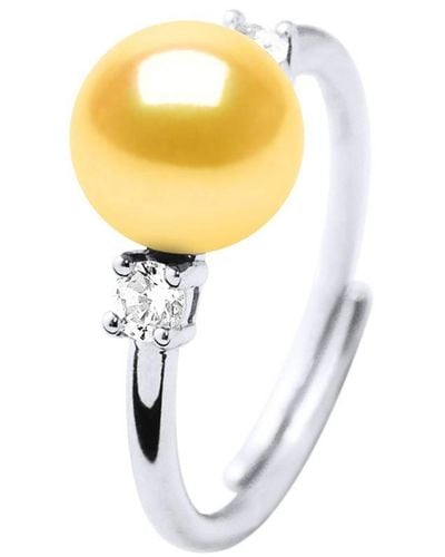 Diadema Ring Adjustable Freshwater Pearl 7-8Mm Golden Oxides And Zirconium 925 - Metallic