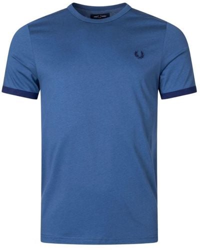 Fred Perry Logo Plain M3519 963 Midnight Ringer T-Shirt - Blue