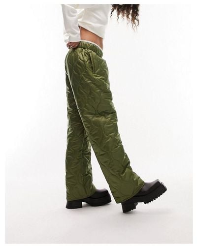 TOPSHOP Quilted Puffer Straight Leg Trouser - Green