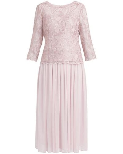 Gina Bacconi Philippa Midi Length Floral Lace Dress - Pink