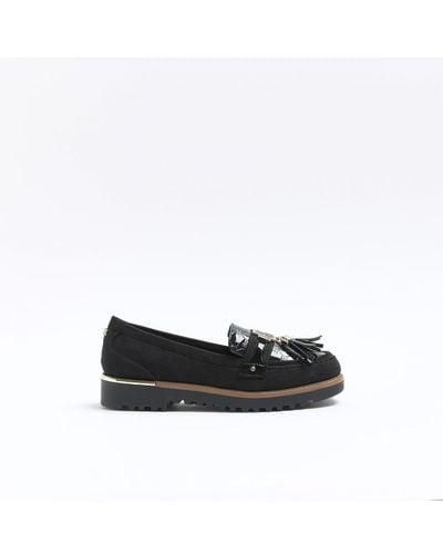 River Island Loafers Black Wide Fit Embossed Pu - White