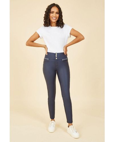 Yumi' Wet Look Jegging With Zips - Blue