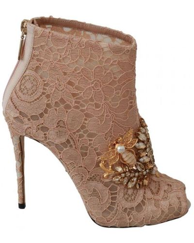 Dolce & Gabbana Crystal Lace Booties Stilettos Shoes Viscose - Brown