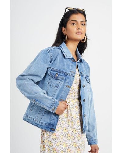 Brave Soul Mid Blue 'blooms' Western Style Denim Jacket