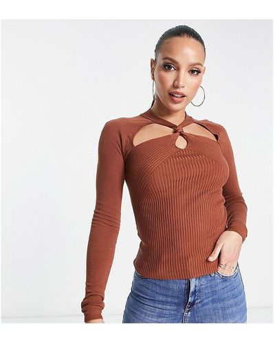 ASOS Design Knitted Top With Knot Front And Cut Out Detail - White