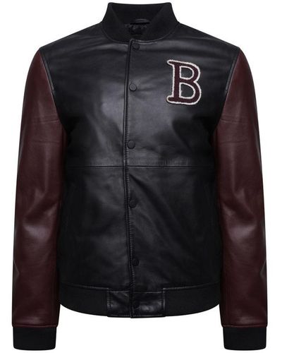 Barneys Originals Varsity Bomber Jacket Leather - Black