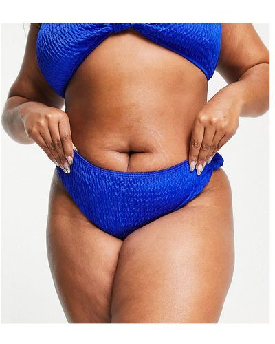South Beach Curve Exclusive Knot High Waist Bikini Bottom - Blue