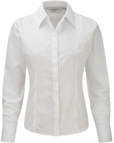 Russell Collection Ladies/ Long Sleeve Poly-Cotton Easy Care Fitted Poplin Shirt () - White