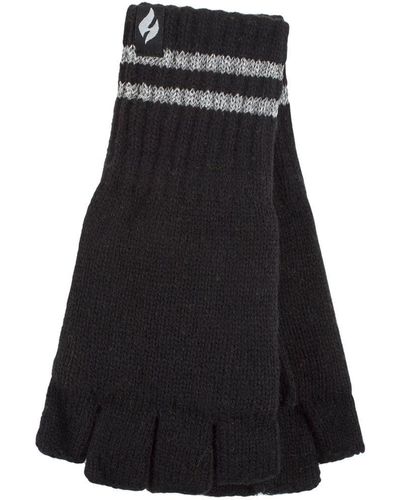 Heat Holders Gebreide Vingerloze Reflecterende Handschoenen Voor De Winter | | Thermische Hi Viz Werkhandschoenen - Zwart