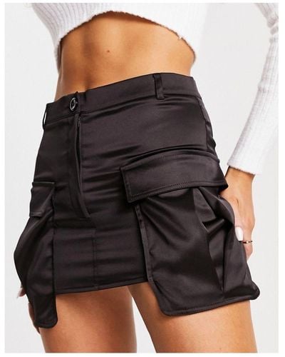 ASOS Satin Skirt With Pockets - Black
