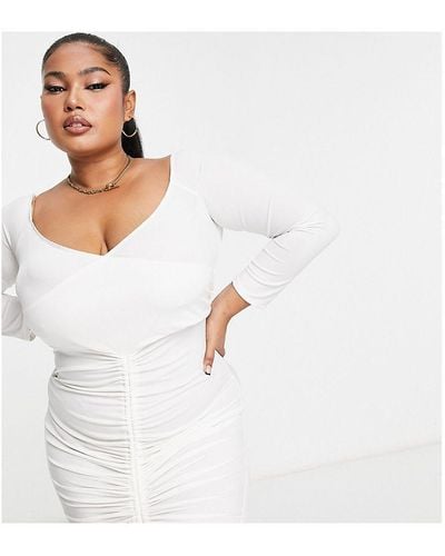 Flounce London Ruched Bodycon Dress - White