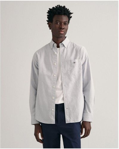 GANT Regular Fit Long Sleeve Oxford Banker Stripe Shirt - White
