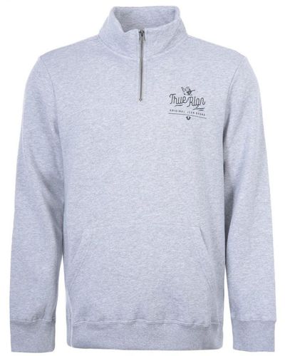 True Religion Sweatshirt Met Logo-folieprint En Halve Rits Voor , Grijs - Blauw