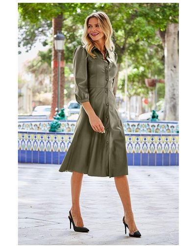 Sosandar Brown Faux Leather Fit & Flare Shirt Dress