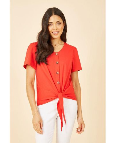 Yumi' Button Tie Jersey T-Shirt Cotton - Red