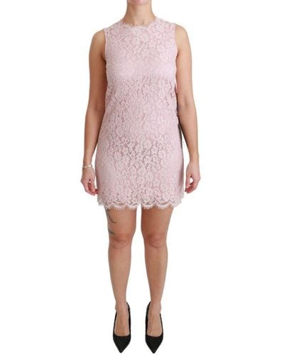 Dolce & Gabbana Roze Bloemen Kanten Jurk Mini-jurk