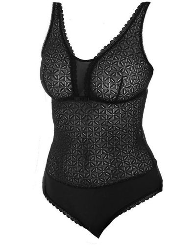 DIM Daily Glam Trendy Lace Bodysuit With Straps D07M7 - Black