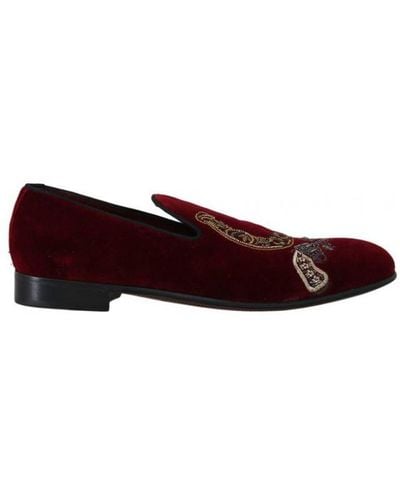 Dolce & Gabbana Bordeaux Velvet Loafers Gun Horseshoe Shoes - Purple