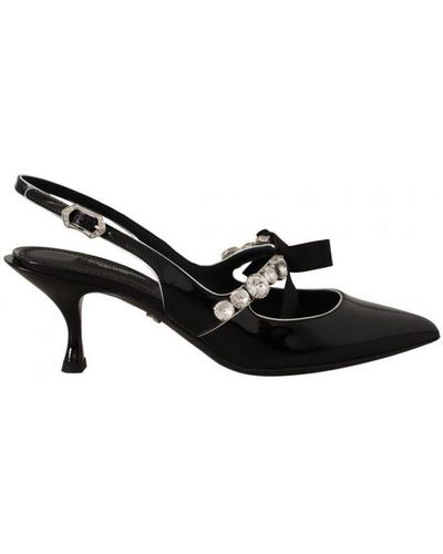 Dolce & Gabbana Black Patent Leather Crystal Slingbacks Shoes Calfskin