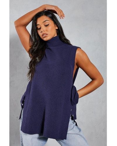MissPap Open Side Sleeveless Knitted Jumper - Blue