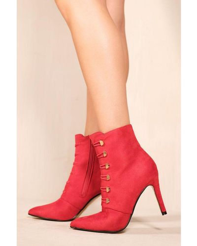 Where's That From 'Blythe' Pointed Toe Mid Heel Ankle Boots - Red